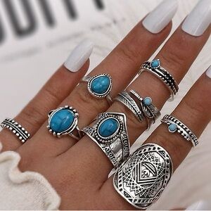 Silver and Turquoise Ring Set